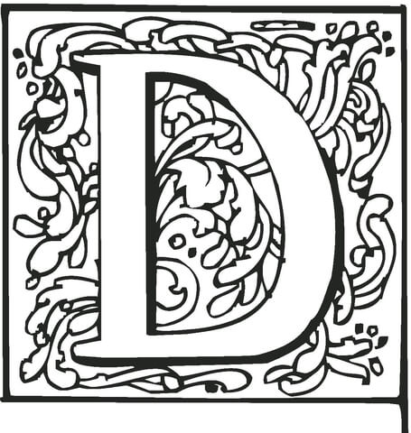 Letter D With Ornament Coloring Page